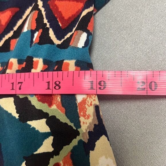 Impulsive 2X Blue Red Faux Wrap Jumpsuit Aztec Tribal Print V Neck Stretch - Picture 8 of 9